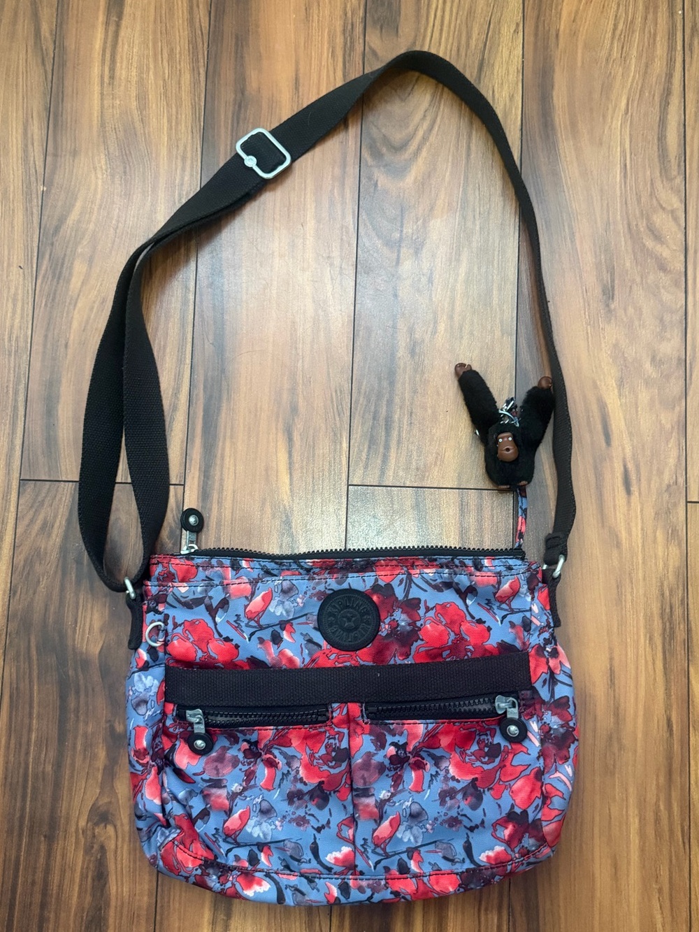 Kipling Angie Crossbody Bag Festive Floral Blue Red Nylon